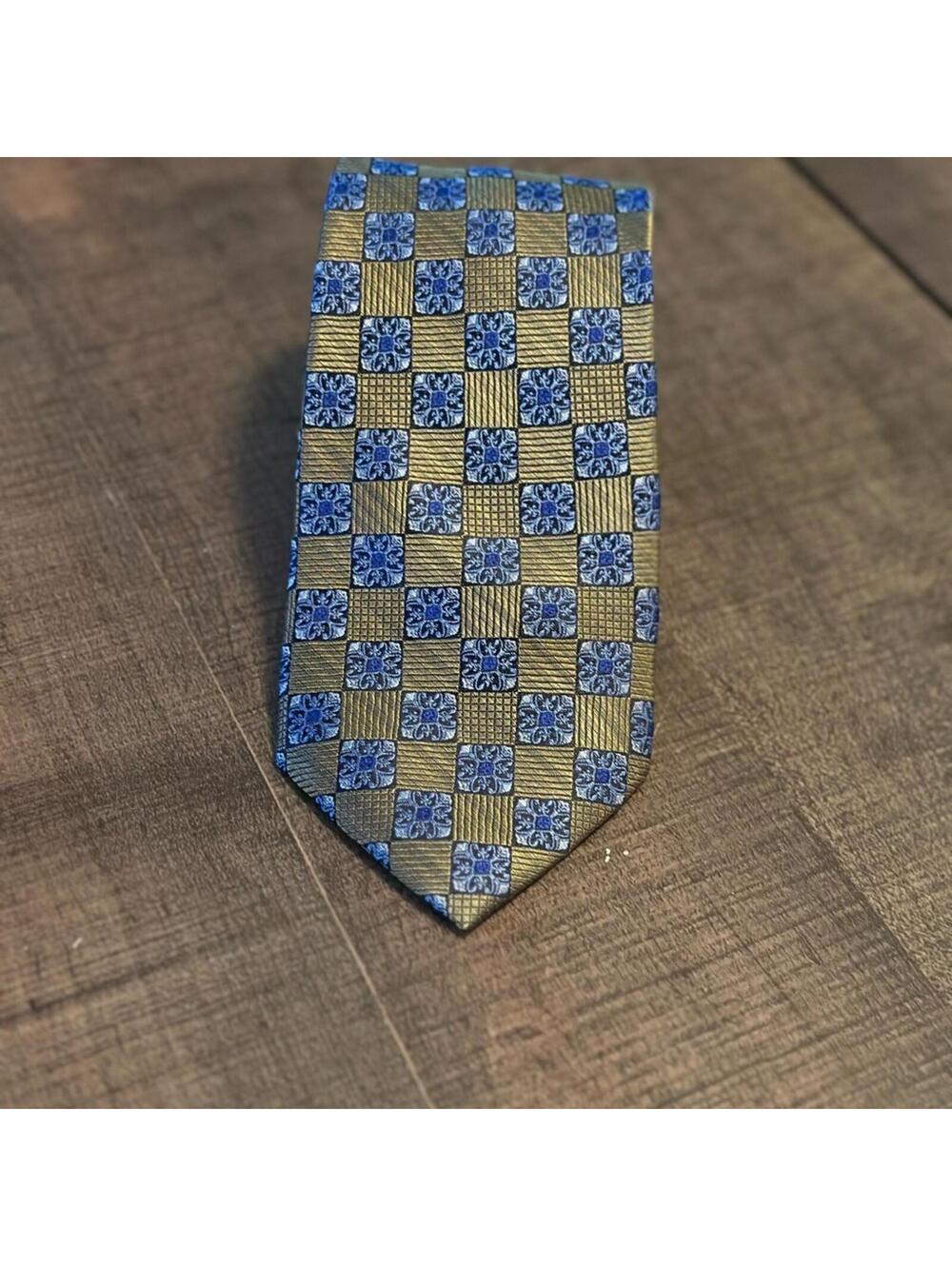 Jos. A. Bank Blue and Gold Patterned Long Tie